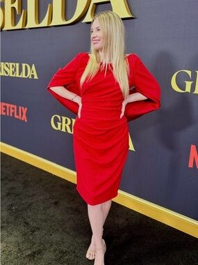 Red Draped Midi Dress - Betsy & Adam